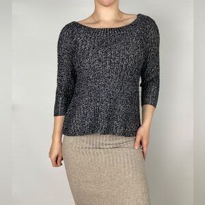 ALICE + OLIVIA Knit Scoop Neck‎ 3/4 Sleeve Sweater Heavyweight Silver